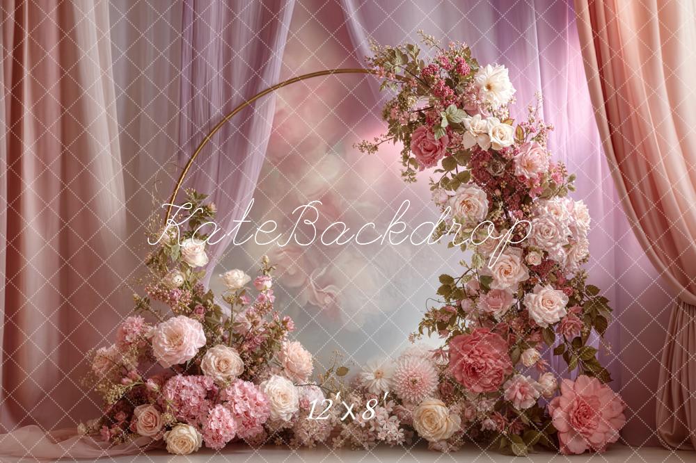 Kate Spring Flower Arch Pink Drapes Floral Arrangement Backdrop Designed by Emetselch