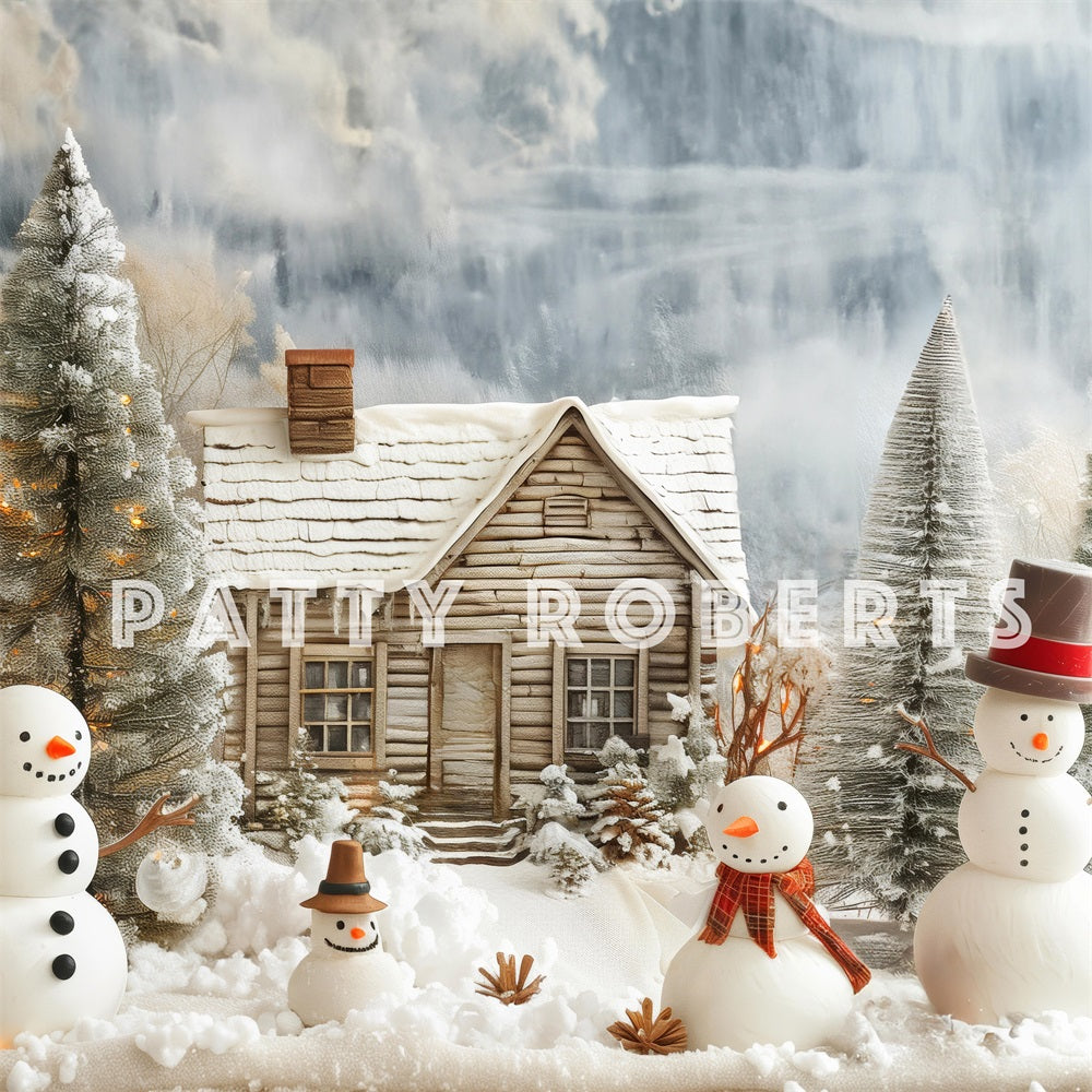 Kate Winter Dreamy Forest Christmas Snowman Wooden House Backdrop Designed by Patty Robert