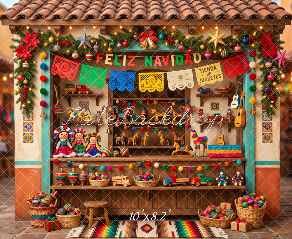 Kate Christmas Mexican Toy Market Papel Picado Printed Backdrop Designed by Patty Roberts