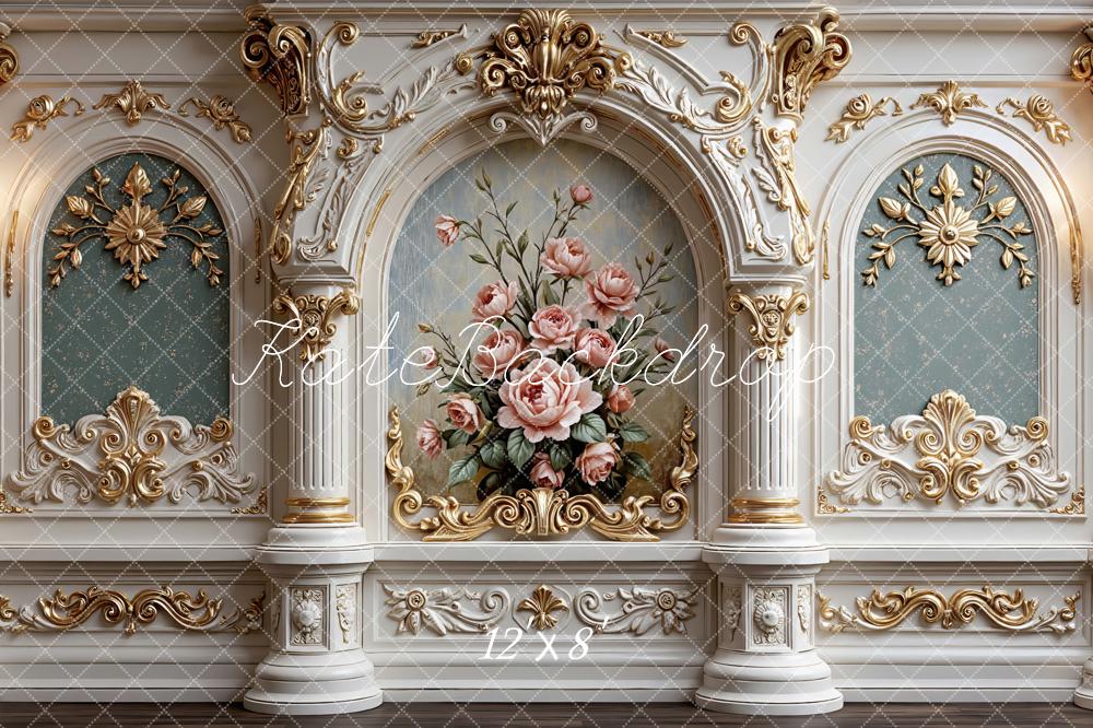 Kate Spring Vintage Baroque Ornate Columns Floral Wall Printed Backdrop Designed by Mini MakeBelieve