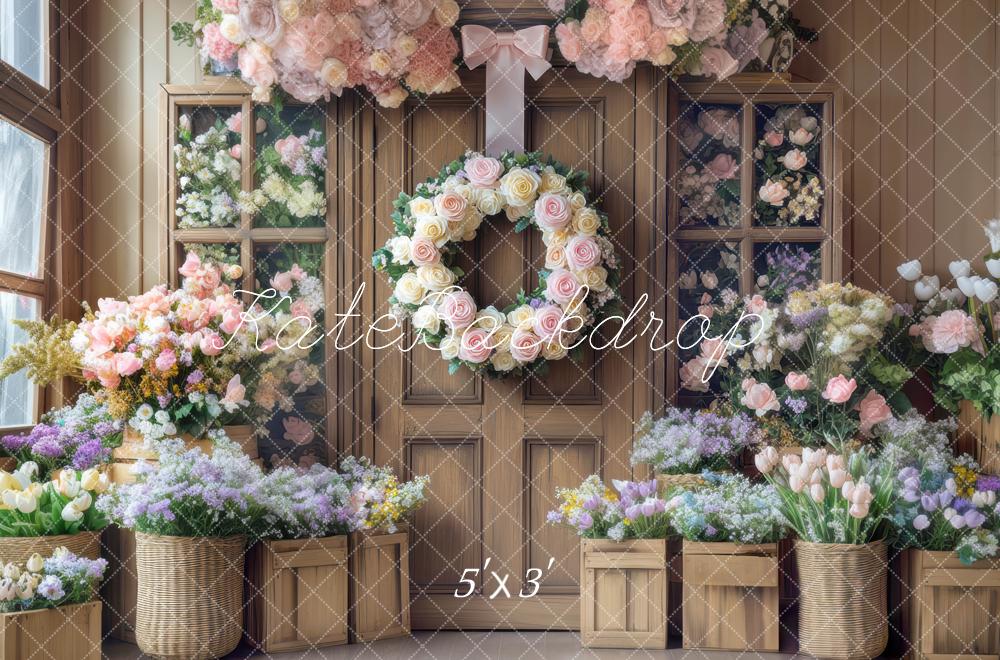 Rustic Spring Interior Floral Wreath Foto Achtergrond Designed by Mini MakeBelieve