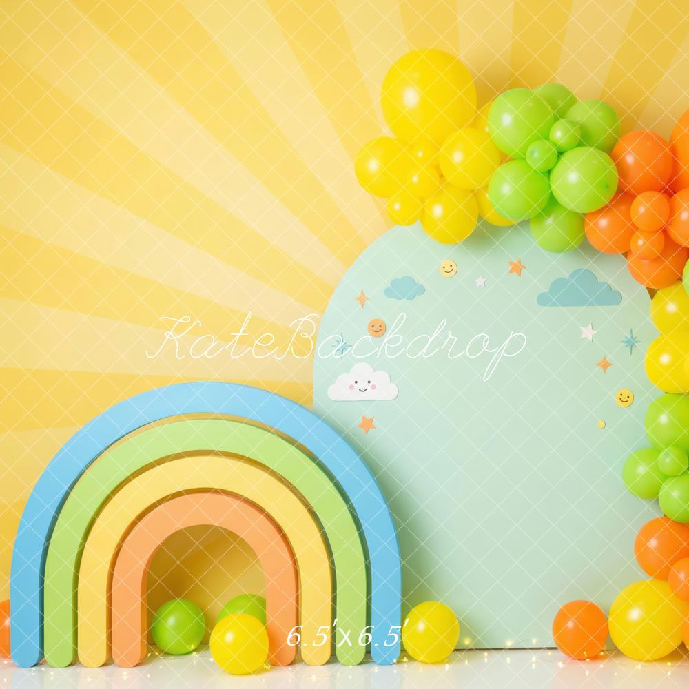 Kate Birthday Rainbow Balloons Sunshine Wall Printed Backdrop Designed by Patty Roberts