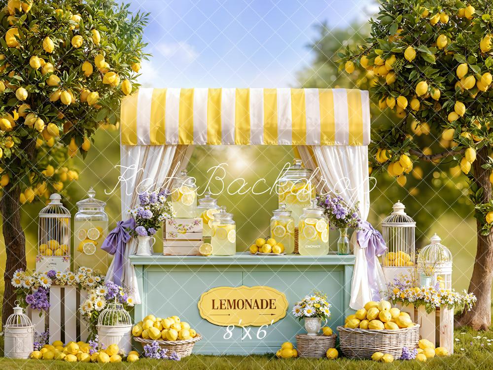 Kate Summer Lemonade Stand Lemon Trees Yellow Flowers Backdrop Designed by Emetselch