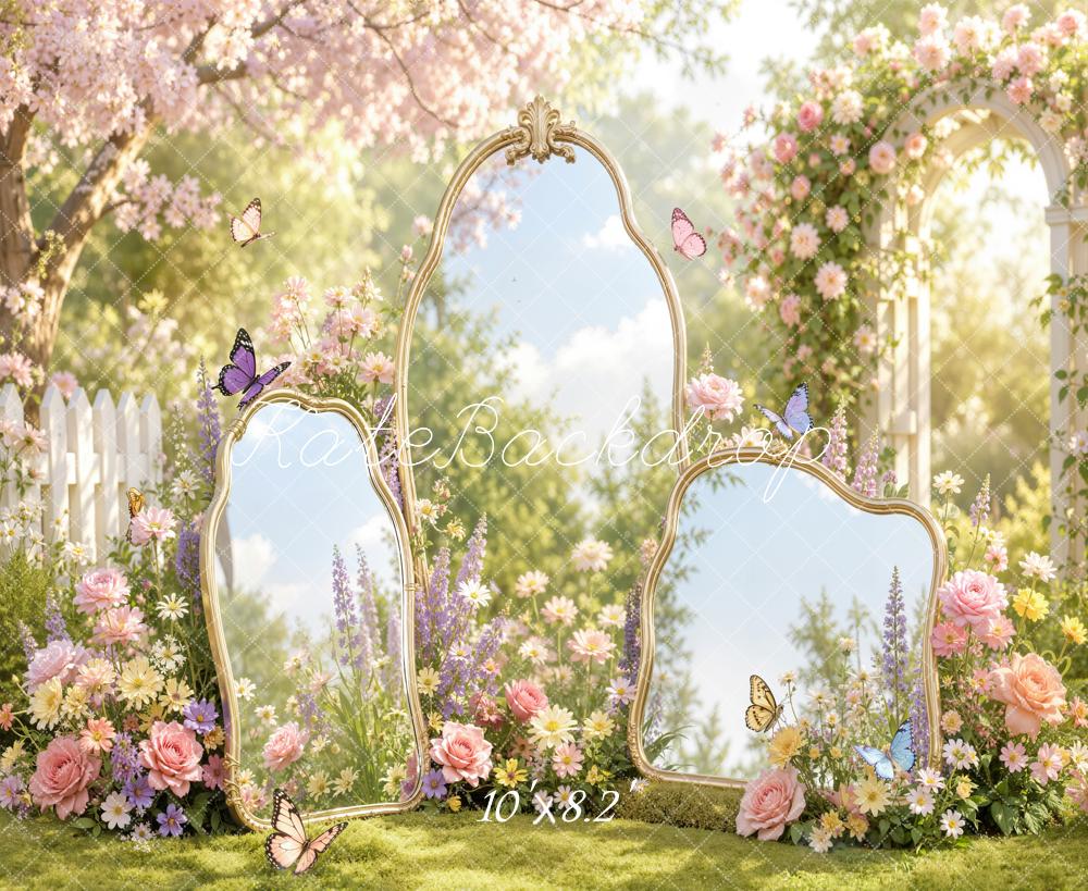 Kate Spring Garden Mirrors Cherry Blossom Butterflies Printed Backdrop Designed by Emetselch