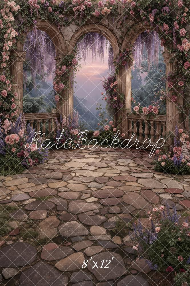 Kate Spring Flower Arch Stone Arches Cobblestone Backdrop Designed by Chain Photography