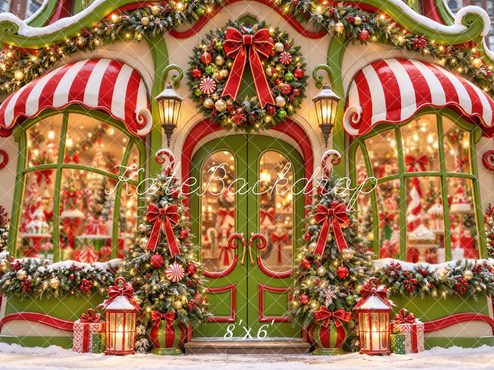 Kate Christmas Candy Cane Storefront Printed Backdrop Designed by Emetselch