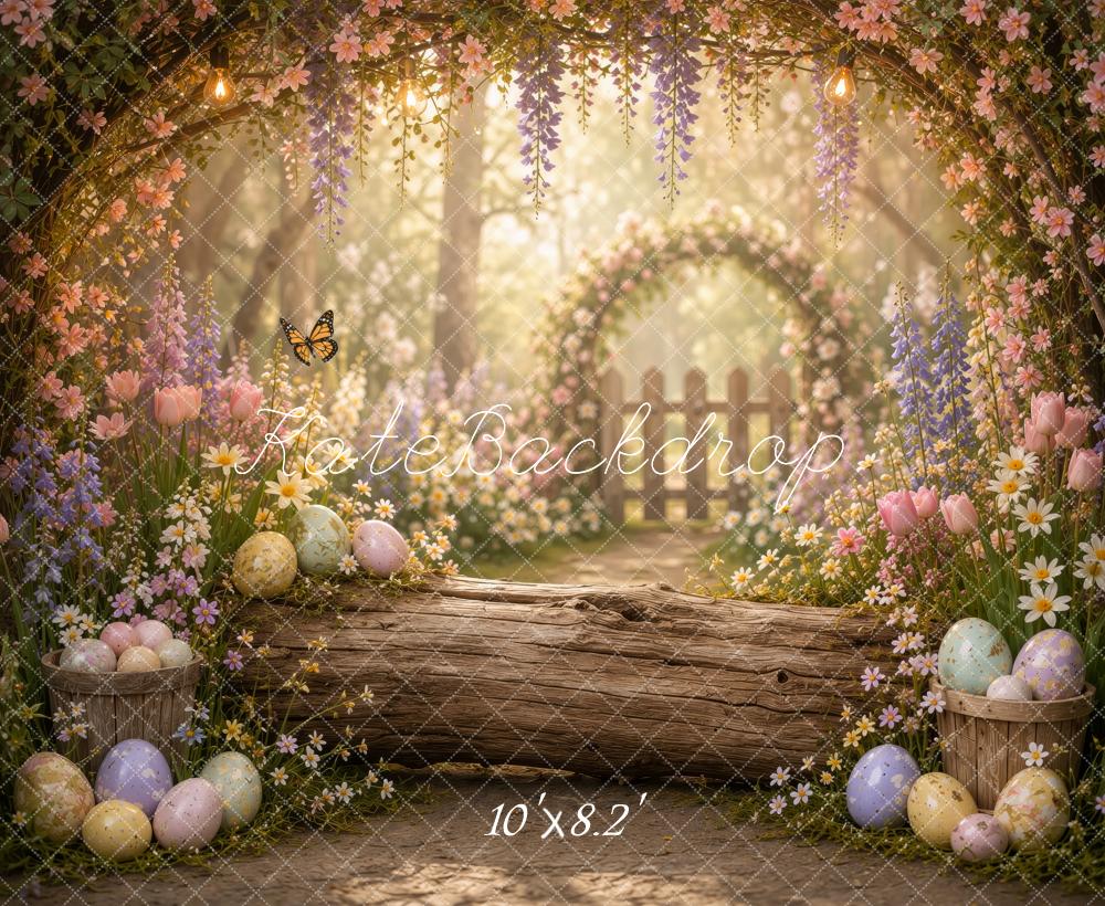 Kate Easter Floral Garden Log Bench Arch Eggs Printed Backdrop Designed by Ashley Ward