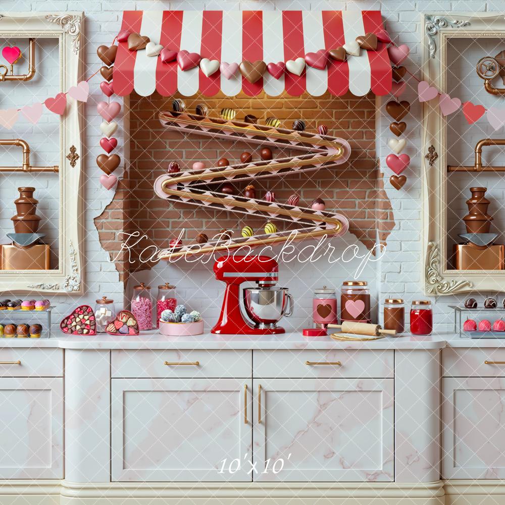 Kate Valentine's Day Candy Chocolate Factory Kitchen Backdrop Designed by Mini MakeBelieve