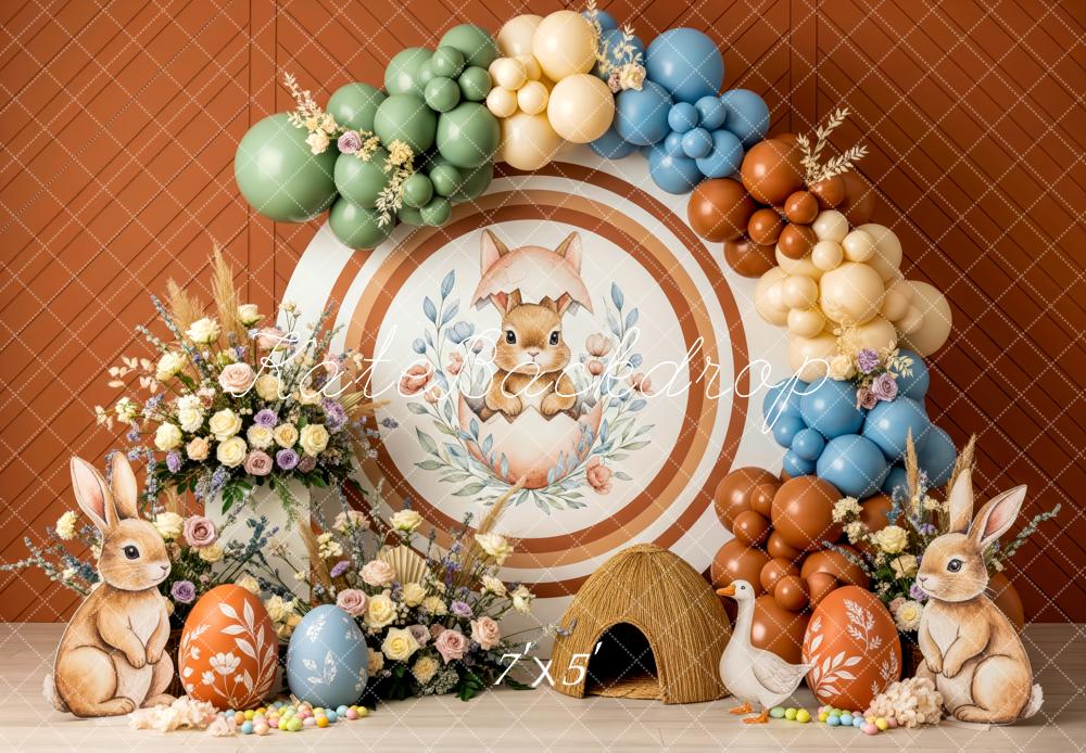 Kate Easter Bunny Balloon Arch Eggs Flowers Printed Backdrop Designed by Patty Roberts
