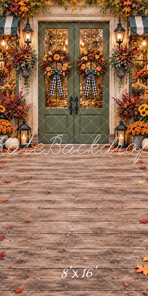 Kate Sweep Fall Pumpkin Wreath Green Door Printed Backdrop Designed by Vertigo Productions