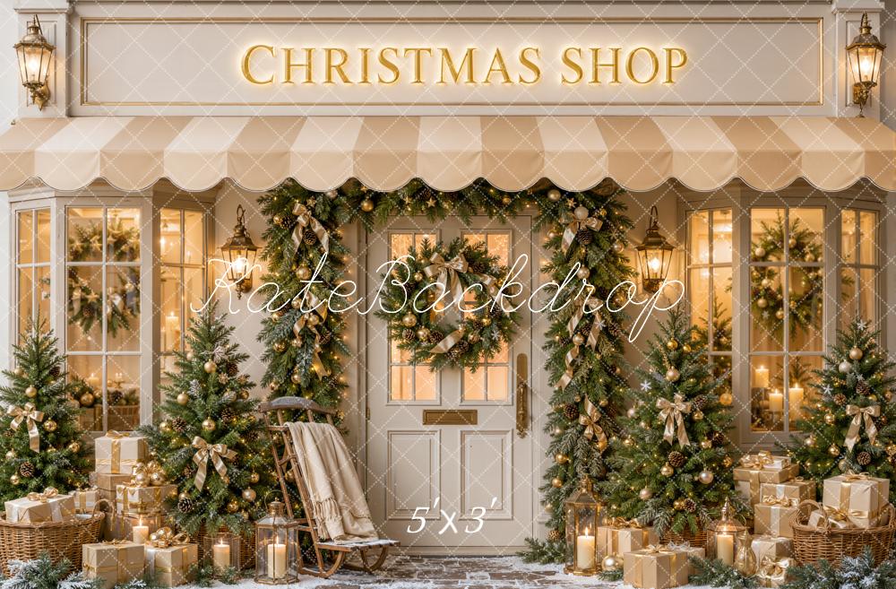 Kate Christmas Shop Storefront Sleigh Trees Gifts Printed Backdrop Designed by Emetselch