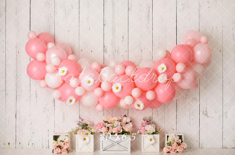 Cake Smash Rústico con Margarita Globos Fondo Floral Designed by Mandy Ringe Photography