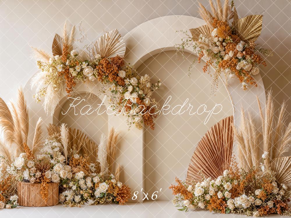 Kate Mother's Day Boho Arch Pampas Grass Dried Flowers Printed Backdrop Designed by Emetselch