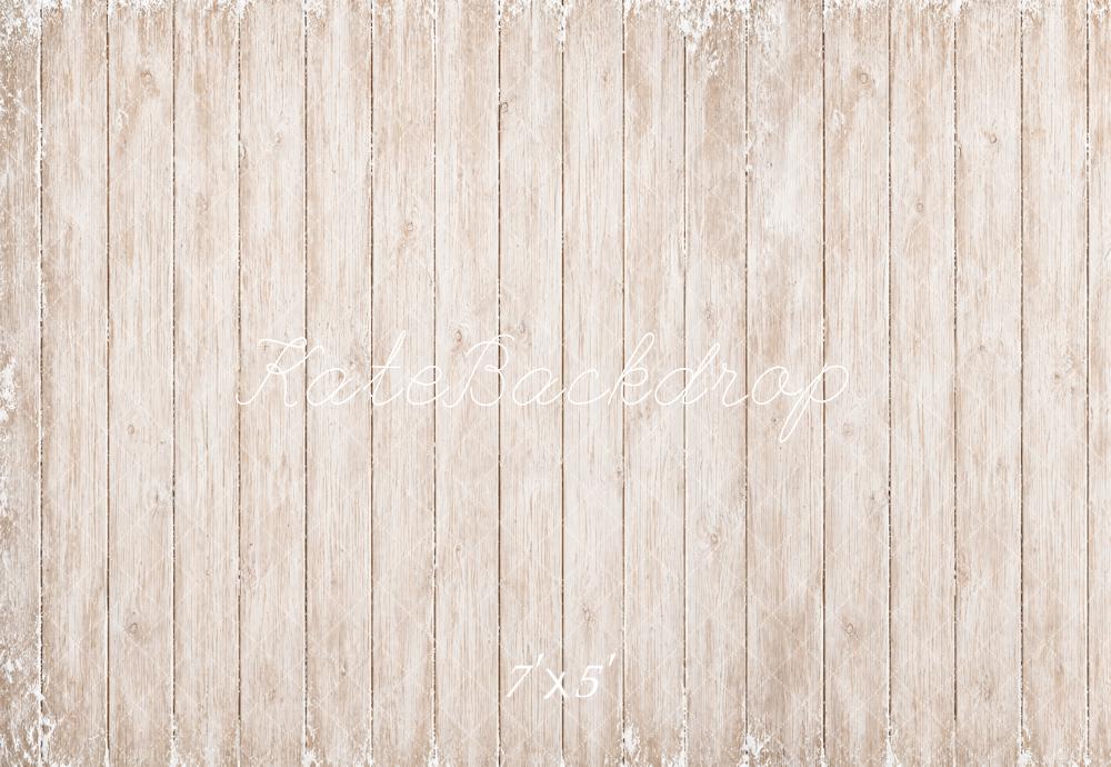 Kate Light Beige Vintage Wood Plank Floor Printed Backdrop Designed by Kate Image