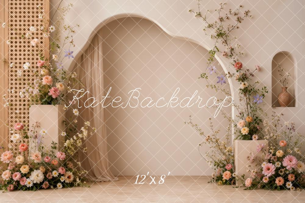 Kate Boho Floral Rattan Arch Woven Printed Backdrop Designed by Ashley Ward