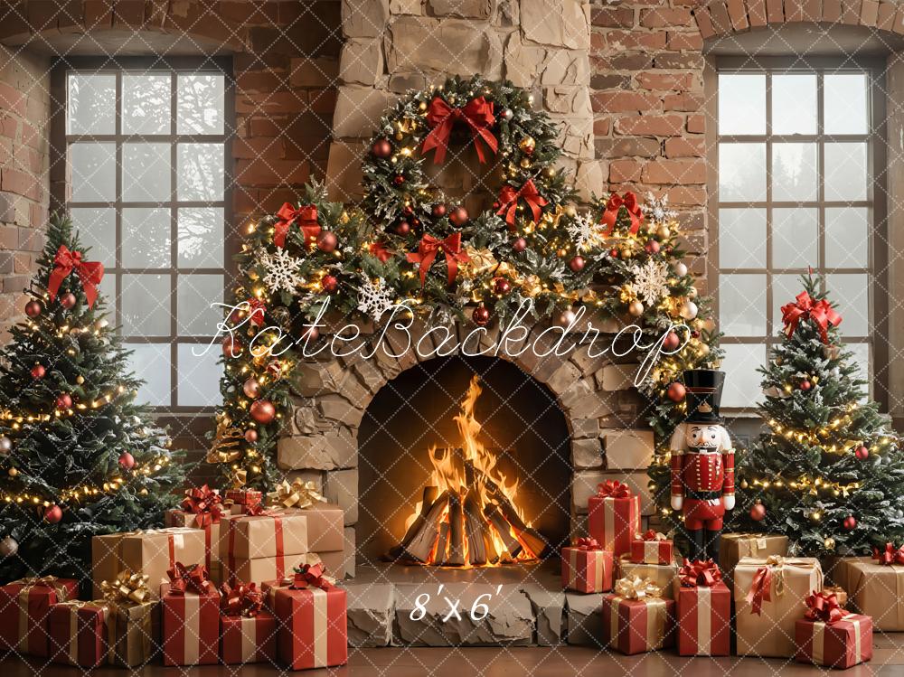 Fondo de Guirnalda de Cascanueces de Chimenea de Árbol de Navidad