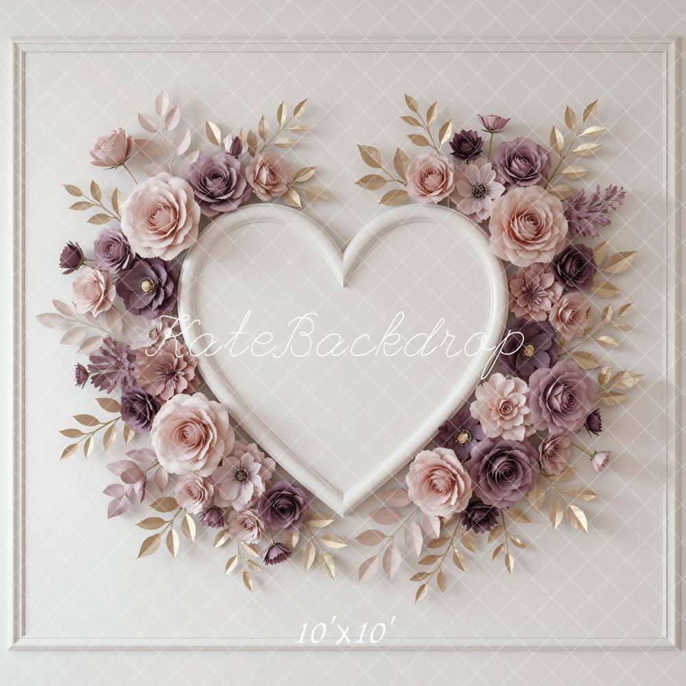 Kate Valentine's Day Heart Flower Arch Pink Purple Floral Printed Backdrop Designed by Mini MakeBelieve