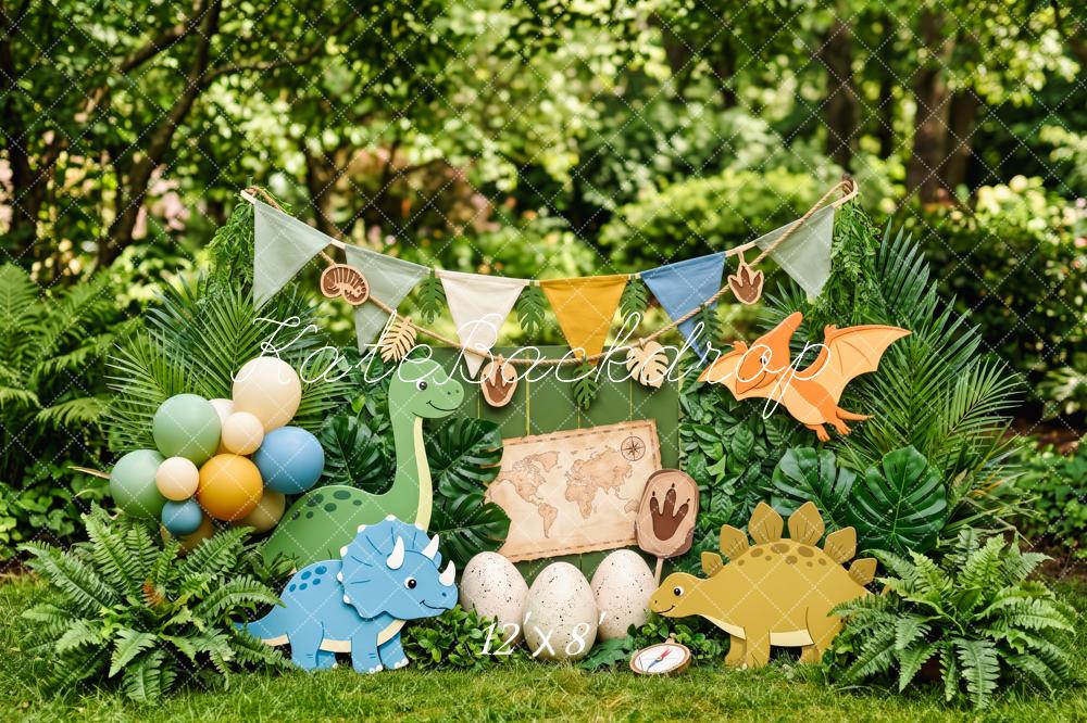 Kate Cake Smash Dinosaur Explorer Jungle Map Egg Balloons Printed Backdrop Designed by Patty Roberts