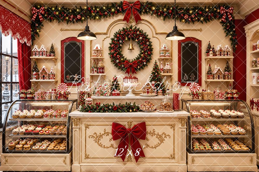Kate Christmas Bakery Shop Garland Gingerbread Wreath Printed Backdrop Designed by Emetselch