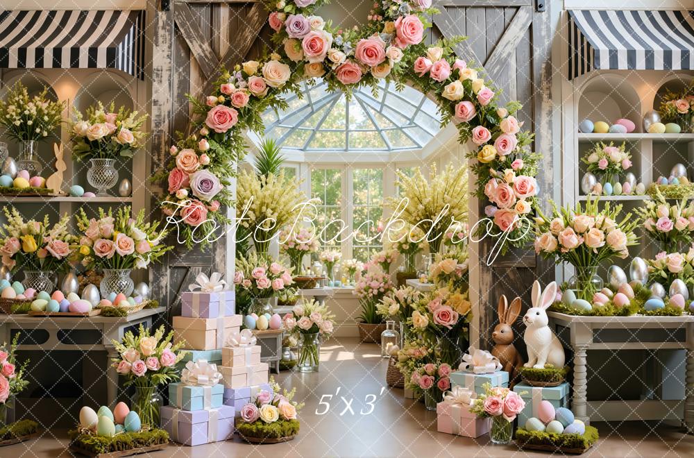 Kate Easter Bunny Flower Arch Pastel Eggs Printed Backdrop Designed by Mini MakeBelieve