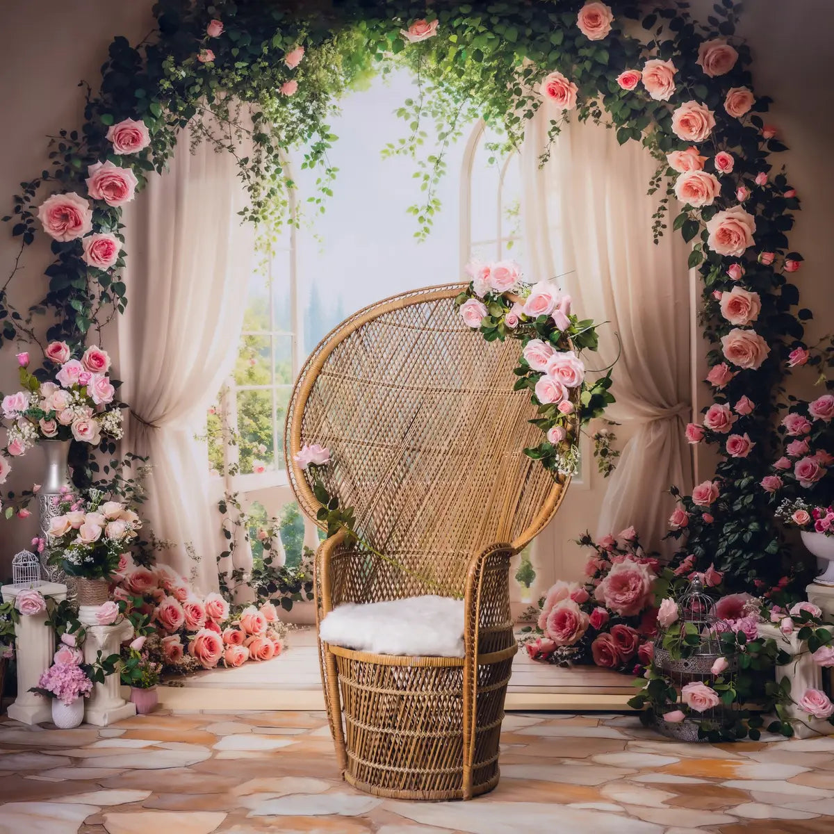 Kate Wedding Rose Floral Arch Window Backdrop Designed by Emetselch