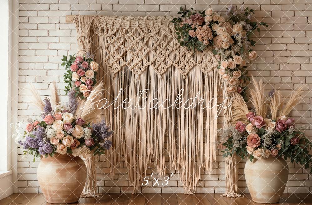 Kate Mother's Day Boho Macramé Flower Arch Brick Wall Backdrop Designed by Emetselch