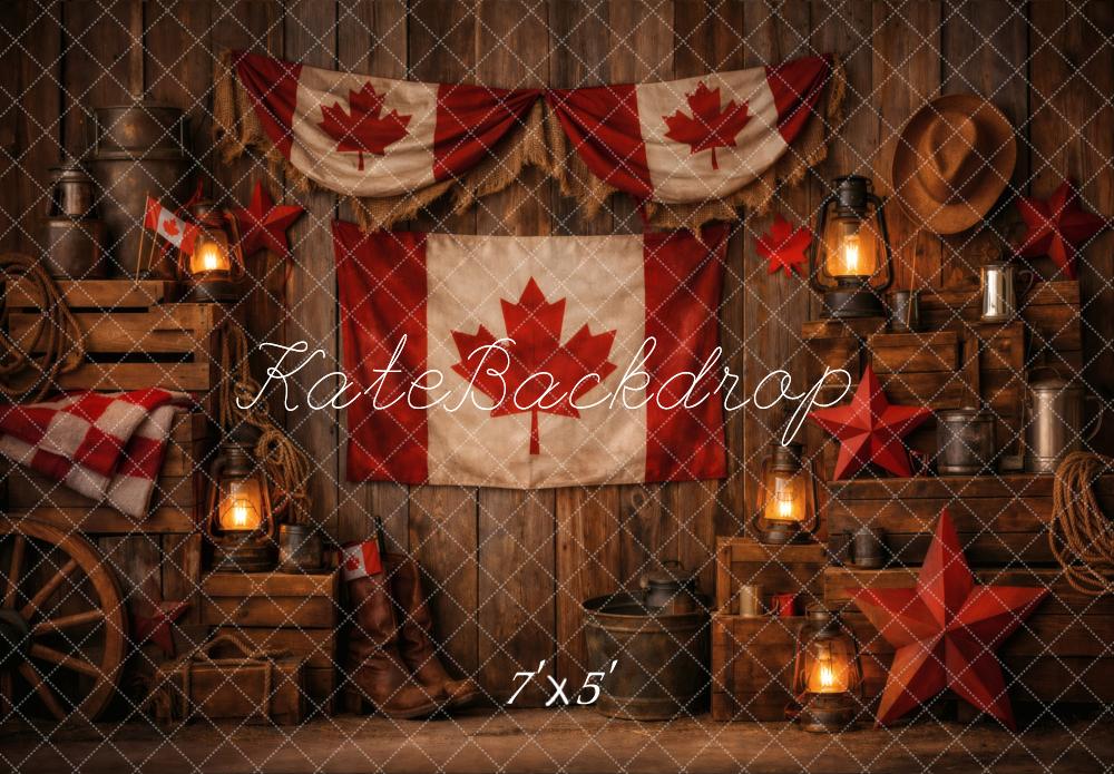 Kate Rustic Canadian Flag Lanterns Wood Crates Printed Backdrop Designed by Vertigo Productions