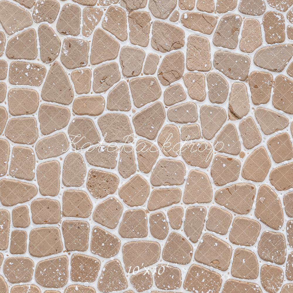 Kate Beige Snowy Cobblestone Floor Printed Backdrop Designed by Kate Image