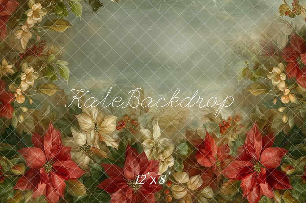 Kate Christmas Fine Art Poinsettia Floral Greenery Backdrop Designed by Emetselch