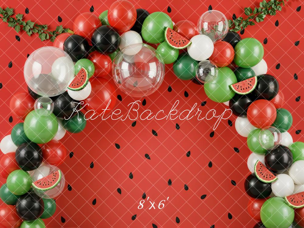 Kate Summer Watermelon Balloon Arch Red Wall Printed Backdrop Designed by Emetselch