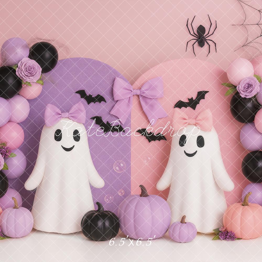 Kate Halloween Pastel Ghost Balloons Pumpkins Backdrop Designed by Ashley Paul
