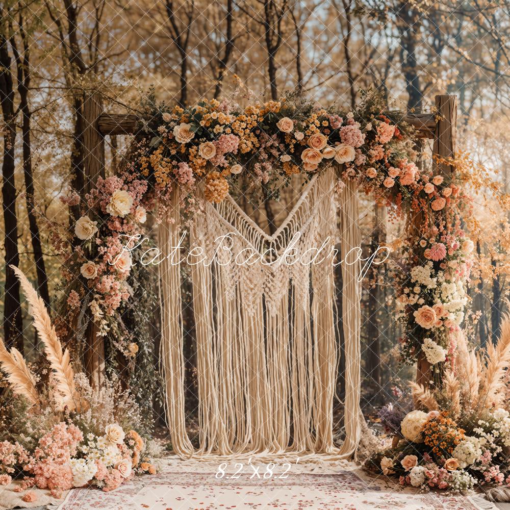 Boho Macrame Flower Arch Forest Foto Achtergrond Designed by Emetselch