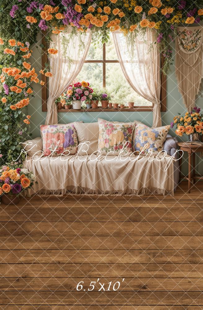 Spring Floral Window Sofa Foto Achtergrond Designed by Emetselch
