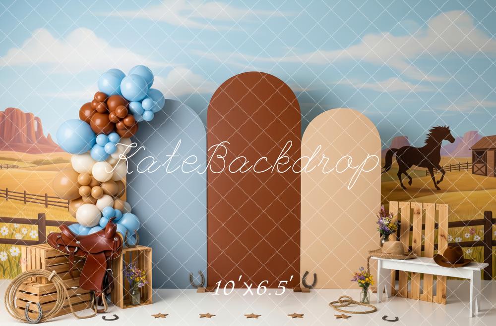 Kate Western Cowboy Desert Saddle Horse Balloons Printed Backdrop Designed by Patty Roberts