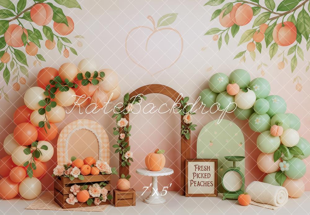 Kate Cake Smash Peach Balloon Arch Backdrop Designed by Patty Roberts
