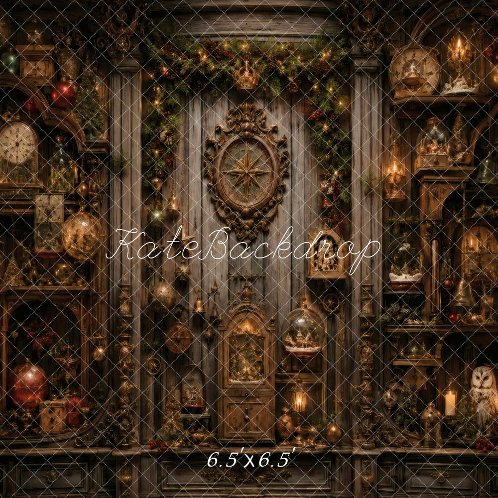 Kate Christmas Vintage Cabinet Clocks Garland Printed Backdrop Designed by Vertigo Productions