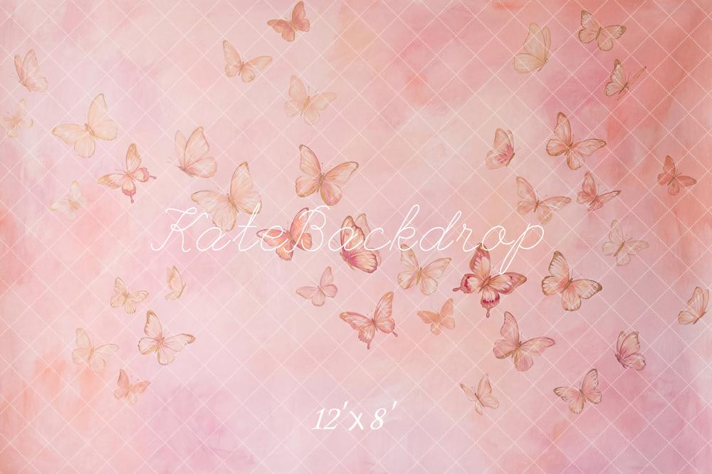 Kate Abstract Pink Watercolor Butterflies Printed Backdrop Designed by Patty Roberts