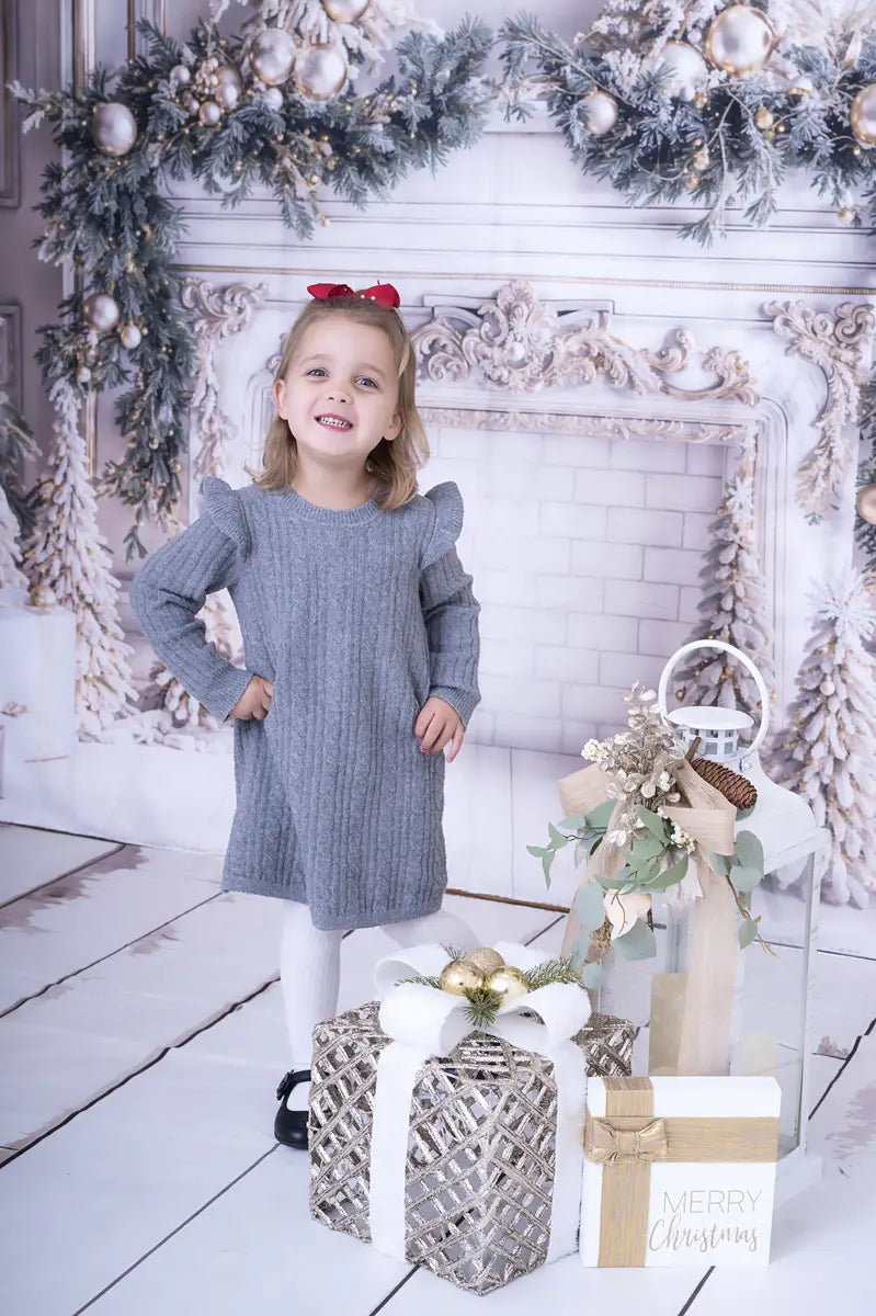 Kate Christmas White Window Wreath Backdrop Designed by Emetselch