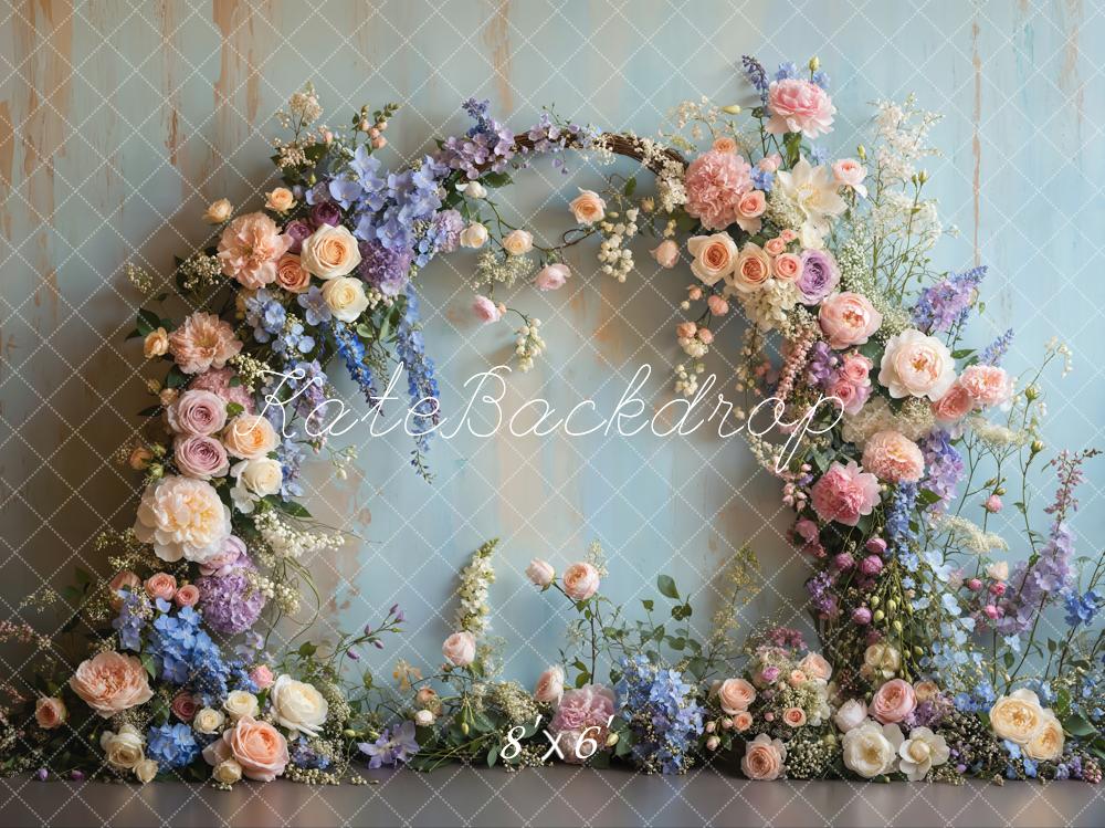 Kate Spring Floral Arch Pastel Printed Backdrop Designed by Emetselch