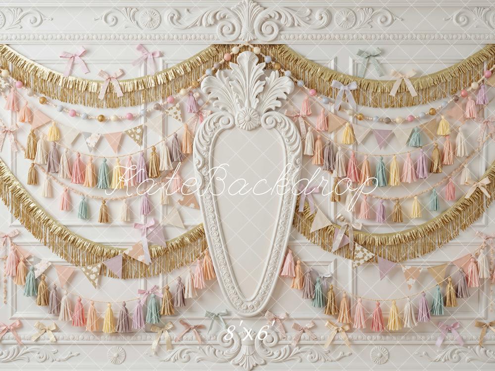 Kate Pastel Tassel Garland Bunting Panel Wall Backdrop Designed by Mini MakeBelieve