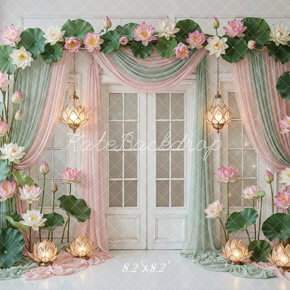 Kate Summer Lotus Flower Arch Pastel Drapes Printed Backdrop Designed by Emetselch