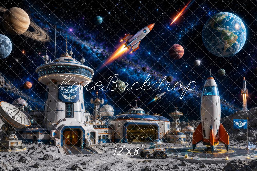 Kate Space Station Moon Base Rockets Printed Backdrop Designed by Megan Leigh Photography