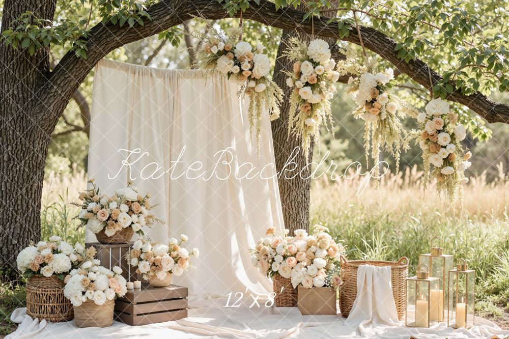 Kate Flower Arch Cream Floral Rustic Wedding Decor Printed Backdrop Designed by Mini MakeBelieve