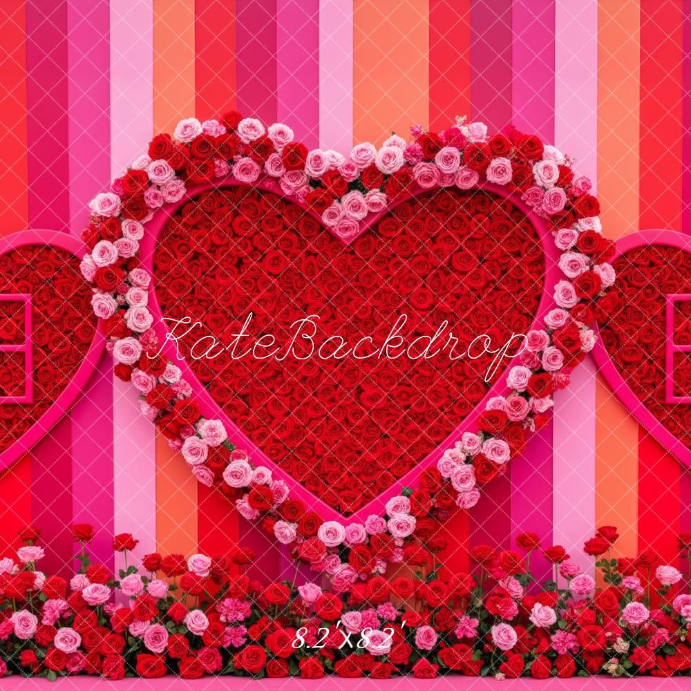 Kate Valentine's Day Heart Roses Striped Wall Backdrop Designed by Patty Roberts