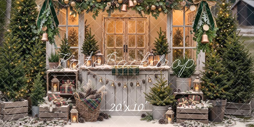 Kate Christmas Vintage Greenhouse Garland Pine Trees Printed Backdrop Designed by Emetselch