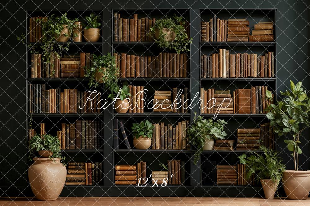 TEST Kate Bookshelf With Potted Plants And Vintage Books Printed Backdrop Designed by Emetselch