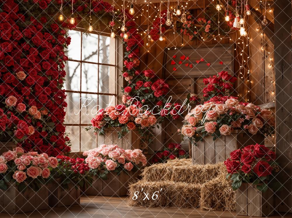 Kate Valentine's Day Roses Barn Floral Crates Hay Lights Backdrop Designed by Emetselch