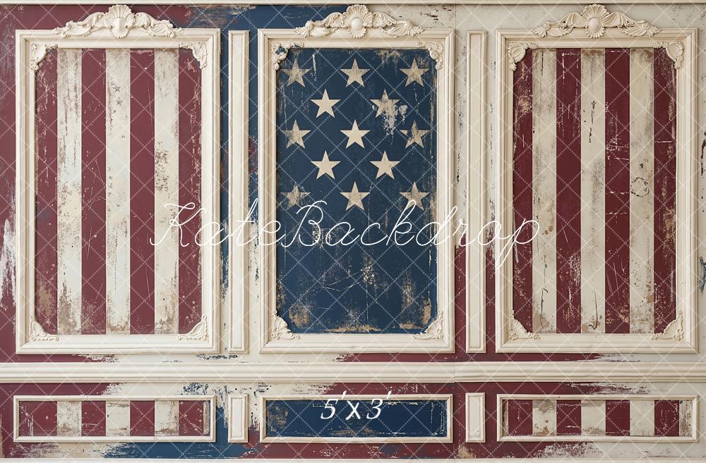 Kate Independence Day Vintage American Flag Panel Wall Printed Backdrop Designed by Emetselch