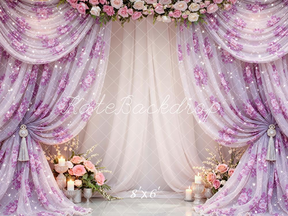Kate Mother's Day Pink Floral Drapes Flower Arch Candles Printed Backdrop Designed by Mini MakeBelieve