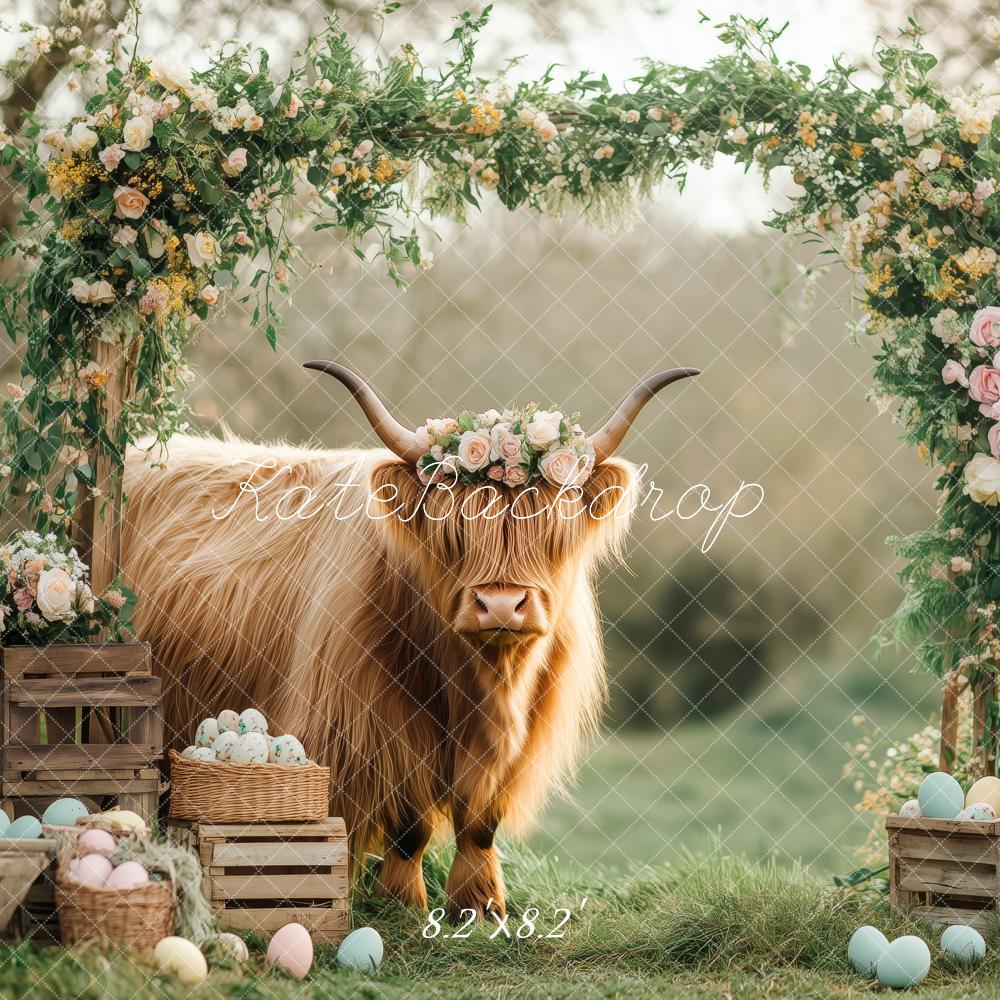 Kate Easter Floral Arch Highland Cow Backdrop Designed by Patty Roberts